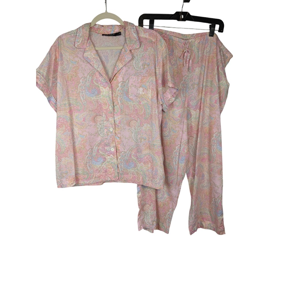 Lauren Ralph Lauren Pink Paisley Cotton Blend Pajama Pants XL Relaxed Loungewear
